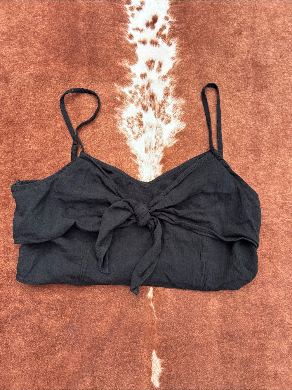 Aerie Pool to Party Black Tie-Front Crop Cami